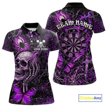 Load image into Gallery viewer, Custom Purple Skull Butterfly Women Dart Shirts Spider Smoke Dartboard Darts Polo &amp; 1/4-Zip Jerseys NYN3076