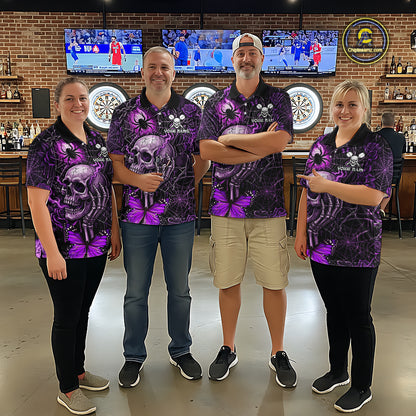 Custom Purple Skull Butterfly Women Dart Shirts Spider Smoke Dartboard Darts Polo & 1/4-Zip Jerseys NYN3076