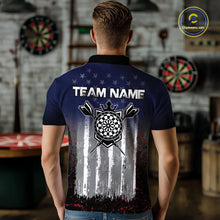 Load image into Gallery viewer, Gray, Blue And Red Grunge US Flag Darts Polo &amp; 1/4-Zip Shirt Custom Patriotic Dart Jersey For Men NYN3081