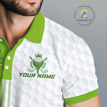 Load image into Gallery viewer, Green Golf Course Pattern Golf Polo Shirts For Men Custom Team Name White Golf Ball Jersey NYN3258