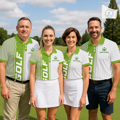 Green Golf Course Pattern Golf Polo Shirts For Men Custom Team Name White Golf Ball Jersey NYN3258
