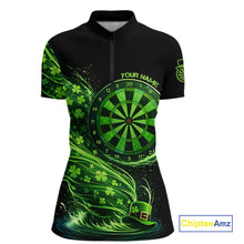 Load image into Gallery viewer, Funny Shamrock Tornado Dartboard Women Darts Quarter-Zip Shirt Custom St Patrick's Day Darts Team Jersey NYN2532