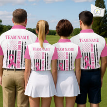 Load image into Gallery viewer, Pink Ribbon Breast Cancer Awareness Mens Polo Shirt Custom US Flag Patriotic Golf Shirt For Men NYN3099