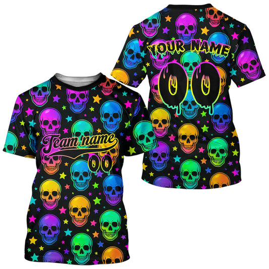 Custom Colorful Skull Baseball Halloween T-Shirt For Men Hallow's Eve Baseball Shirts NYN1465