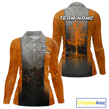 Load image into Gallery viewer, Disc Golf Basket Grunge Orange Womens Disc Golf Polo Shirts Custom Disc Golf Jerseys Team Shirts For Women NYN3112