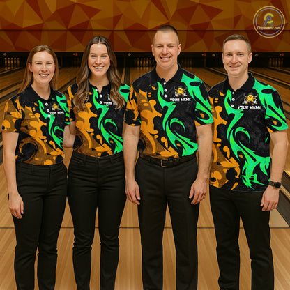 Funny Cute Duck Gun Men Bowling Shirt Custom Yellow & Green Grunge Bowling Team Attire NYN3280