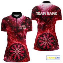 Load image into Gallery viewer, Heart Beat Red Grunge Flame Dartboard Women Darts Valentine Shirt Custom Dart 1/4-Zip Couple Gifts NYN2535