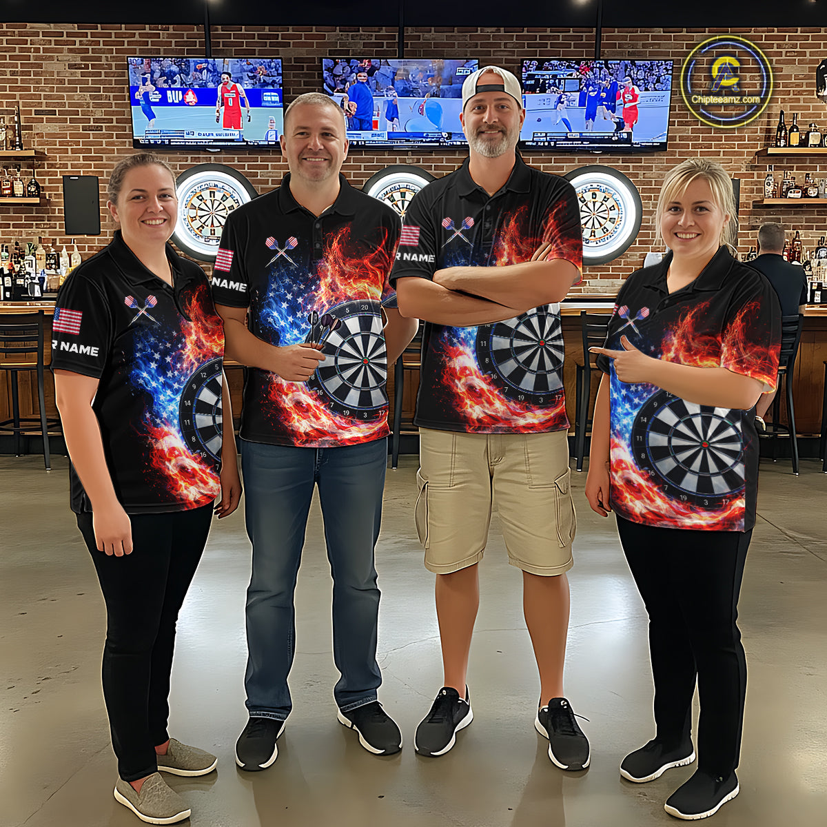 American Flag Fire Flame Smoke Dartboard Men Darts Polo Shirt Custom Dart Team Jersey Gifts NYN2537