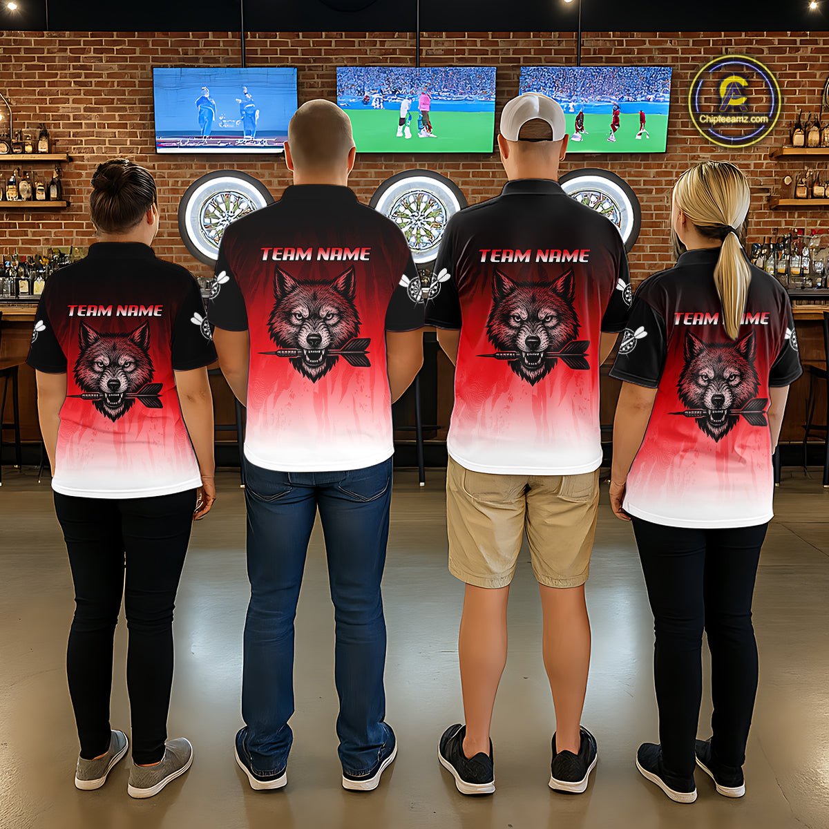Personalized Wolf-Head Dart Arrows Red Dart Polo Shirt For Women Dart Team Jerseys NYN2284