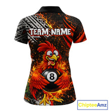 Load image into Gallery viewer, Funny Rooster Plays Pool 8 Ball 3D Billiard Shirt For Women Custom Grunge Flame Billiard Team Attire NYN2566