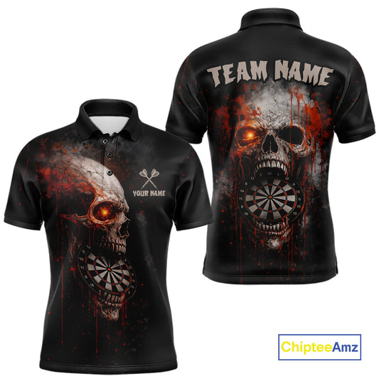 Horror Orange Splatter Grunge Skull Dartboard Dart Polo Shirts For Men Custom Dart Team Jerseys NYN2727