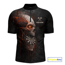 Load image into Gallery viewer, Horror Orange Splatter Grunge Skull Dartboard Dart Quarter-Zip Shirts For Men Custom Dart Team Jerseys NYN2727