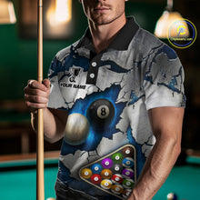Load image into Gallery viewer, Blue And Grey Cracked 8 Ball Billiard Polo &amp; 1/4 Zip Shirt For Men Custom Billiard Pool Team Shirt NYN2942