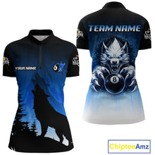 Load image into Gallery viewer, Blue Grunge Claws Wolf 8 Ball Pool Women Billiard Polo &amp; 1/4-Zip Shirt Personalized Billiard Team Names NYN2737