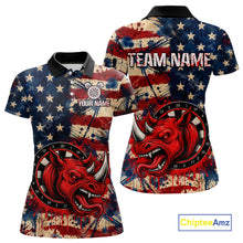 Load image into Gallery viewer, Red dripping rhino dart polo shirt for women grunge American flag apparel