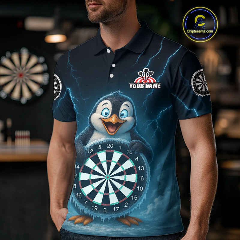 Custom Funny Penguin Icy Dartboard Dart Polo Shirt For Men Outfits Dart Jerseys NYN1544