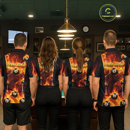 Fire Flame Ball 8 Billiard Pool Jerseys For Men Custom Ball 8 & Cue Billiard Team Jersey NYN2318