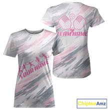Load image into Gallery viewer, Custom Pink Grey Paint Pickleball Ball &amp; Paddle T-Shirt For Women Outfits Pickleball Jersey NYN2577