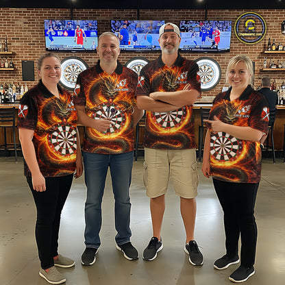 Personalized Red Flaming Dragon Dartboard Women Darts Polo Shirt Custom Darts Team Jerseys NYN2582