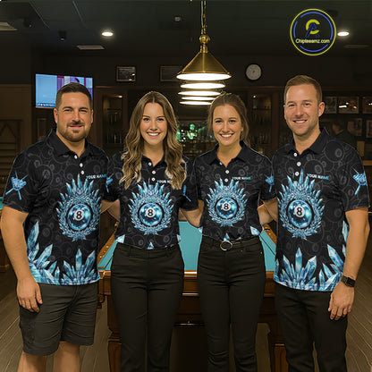 Blue Icy Cold Pool 8 Ball Billiard Polo & 1/4-Zip Shirt For Men Custom Ball Billiard Attire NYN2589
