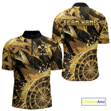 Load image into Gallery viewer, Gold Splatter Dartboard Men Dart Polo &amp; 1/4-Zip Shirt Custom Name Dart Jersey For Darters NYN2965