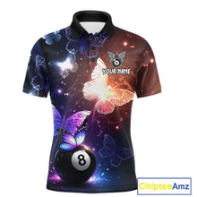 Load image into Gallery viewer, Multi-Color Butterfly 8 Ball Pool Polo &amp; 1/4 Zip Shirts For Men Custom Pool Billiard Team Jerseys NYN2972