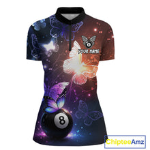 Load image into Gallery viewer, Multi-Color Butterfly 8 Ball Pool Polo &amp; 1/4 Zip Shirts For Women Custom Pool Billiard Team Jerseys NYN2972