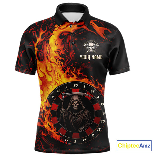 Grim Reaper Red Flaming Dartboard Men Darts Polo Shirt Personalized Grunge Darts Team Jerseys NYN2600