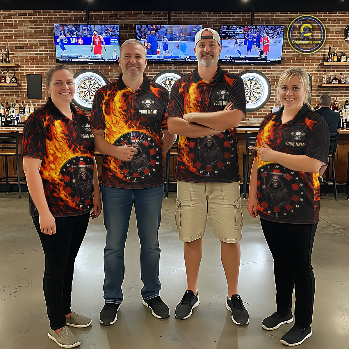 Grim Reaper Red Flaming Dartboard Women Darts Polo Shirt Personalized Grunge Darts Team Jerseys NYN2600