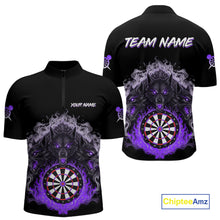 Load image into Gallery viewer, Grey And Purple Flames Wolf Custom Men's Funny Dart Quarter-Zip Shirts Team Dart League Jerseys NYN2080