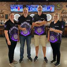Load image into Gallery viewer, Grey And Purple Flames Wolf Custom Men's Funny Dart Polo Shirts Team Dart League Jerseys NYN2080