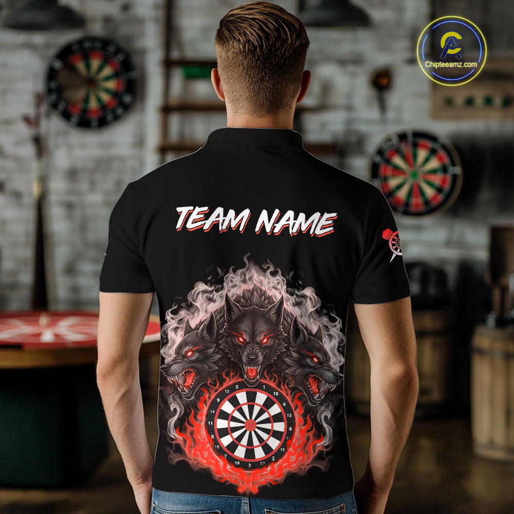 Grey And Red Flames Wolf Custom Men's Funny Dart Polo Shirts Team Dart League Jerseys NYN2081