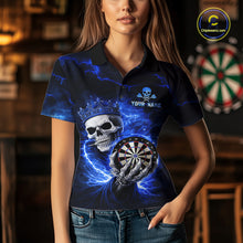 Load image into Gallery viewer, Black And Blue Thunder Crown Skull Dartboard Women Darts Polo Shirt Custom Darts Team Jersey NYN2608