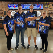 Load image into Gallery viewer, Black And Blue Thunder Crown Skull Dartboard Men Darts Polo Shirt Custom Darts Team Jersey NYN2608