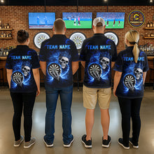 Load image into Gallery viewer, Black And Blue Thunder Crown Skull Dartboard Men Darts Polo Shirt Custom Darts Team Jersey NYN2608