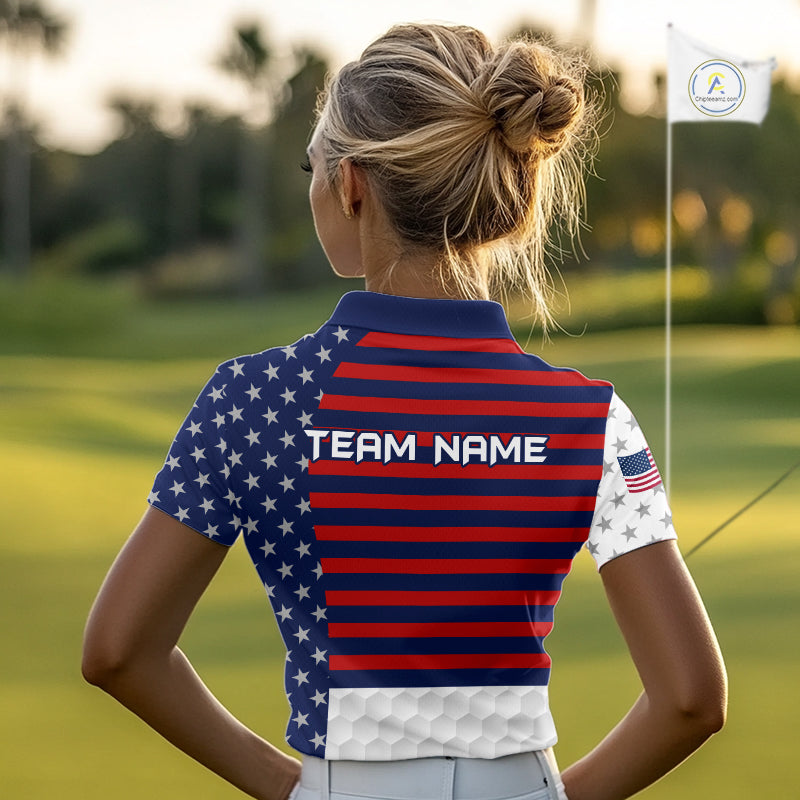 American Flag Anniversary Women Golf Polo Shirt Custom Golf Team Patriotic Golf Tops NYN3384