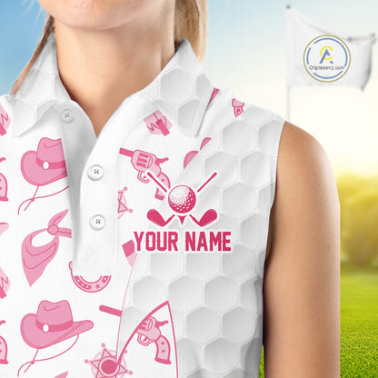 Pink Cowgirl Golf Sleeveless Polo Shirts For Women Custom Cowgirl Funny Golf Shirts, Upf Golf Shirts NYN3394