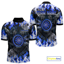 Load image into Gallery viewer, Blue Flaming Tiger Men Dart 1/4-Zip Shirts Personalized Name &amp; Team Fire Flame Dart Jerseys NYN2103