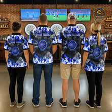 Load image into Gallery viewer, Blue Flaming Tiger Men Dart Polo Shirts Personalized Name &amp; Team Fire Flame Dart Jerseys NYN2103