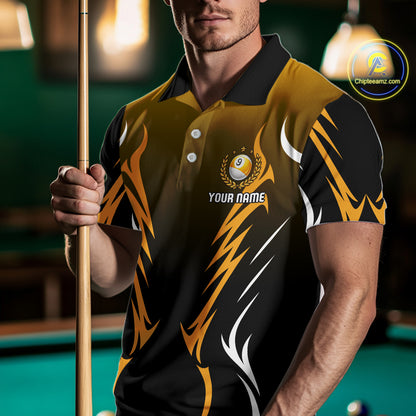Custom Yellow Flames 8 Ball Men's Billiard Shirts Personalized Billiard Cue Attire Gifts NYN2339