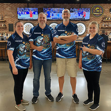 Load image into Gallery viewer, Blue Waving Funny Shark Play Darts Polo &amp; 1/4-Zip Shirt For Men Custom Name Dart Jersey For Darters NYN2977