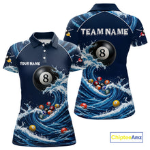 Load image into Gallery viewer, Blue Waving 8 Ball Pool Shirts Custom Billiard Pool Shirts For Women 3D Billiard Team Attire NYN2978