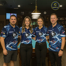 Load image into Gallery viewer, Blue Waving 8 Ball Pool Shirts Custom Billiard Pool Shirts For Women 3D Billiard Team Attire NYN2978