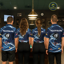 Load image into Gallery viewer, Blue Waving 8 Ball Pool Shirts Custom Billiard Pool Shirts For Women 3D Billiard Team Attire NYN2978