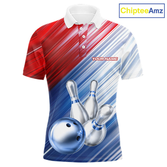 Red And Blue Strike Bowling Shirt For Men Custom Polo Quarter-Zip Bowling Team Jersey NYN3679