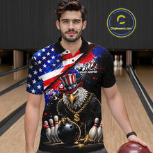Load image into Gallery viewer, Custom American Flag Splatter Eagle Bowling Team Shirts For Men Patriotic Outfits Bowling Jersey NYN2779