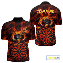 Load image into Gallery viewer, Fire Flame Dragon Black &amp; Red Dartboard Dart 1/4-Zip Shirts For Men Custom Dart Team Shirts NYN2673