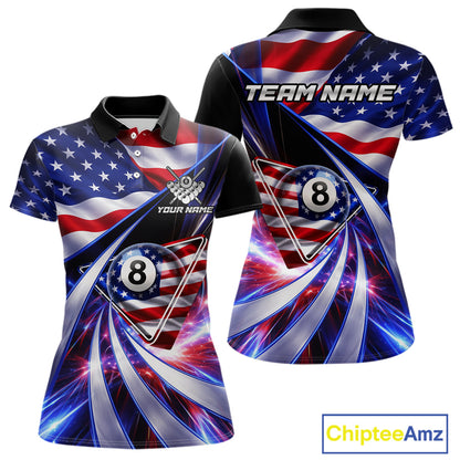 Personalized Colorful Galaxy American Flag 8 Ball Pool Billiard Shirts For Women Billiard Attire Gifts NYN2791