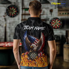 Load image into Gallery viewer, Personalized Fire Flame US Flag Eagle Dart Polo &amp; 1/4-Zip Shirts For Men Patriotic Dart Gifts NYN2795