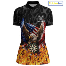 Load image into Gallery viewer, Personalized Fire Flame US Flag Eagle Dart Polo &amp; 1/4-Zip Shirts For Women Patriotic Dart Gifts NYN2795